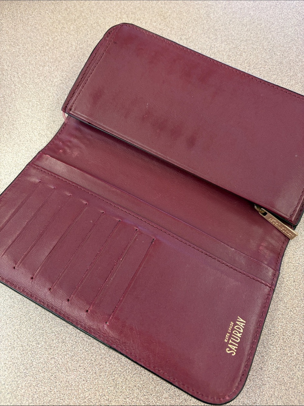 Kate Spade Saturday Burgundy Leather Wallet Clutch GUC approx 7.5x5x.7 - Picture 3 of 10